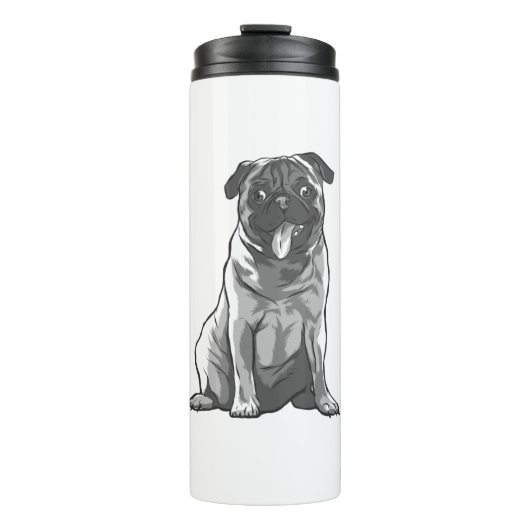 Schattige Pug met Goede Stemming Thermosbeker (Voorkant)