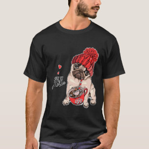 Schattige Pug Met Haf Gebreid En Koffie T-shirt