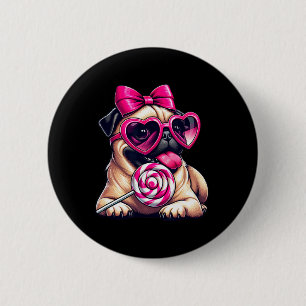 Schattige Pug Met Hart Zonnebril Boog Valentijnsda Ronde Button 5,7 Cm