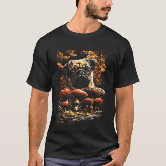 Schattige Pug met Herfstbladeren Paddenstoelen Her T-shirt