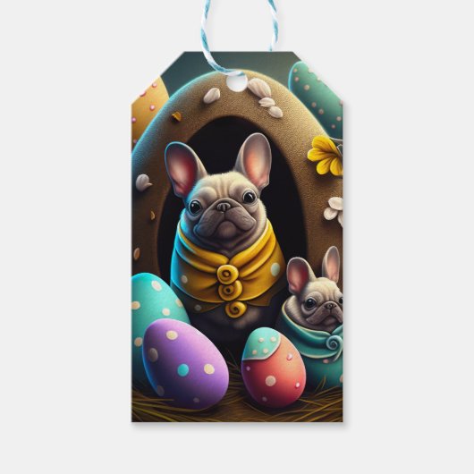 Schattige pug met paaseieren Een feestelijke en sn Cadeaulabel (Voorkant)