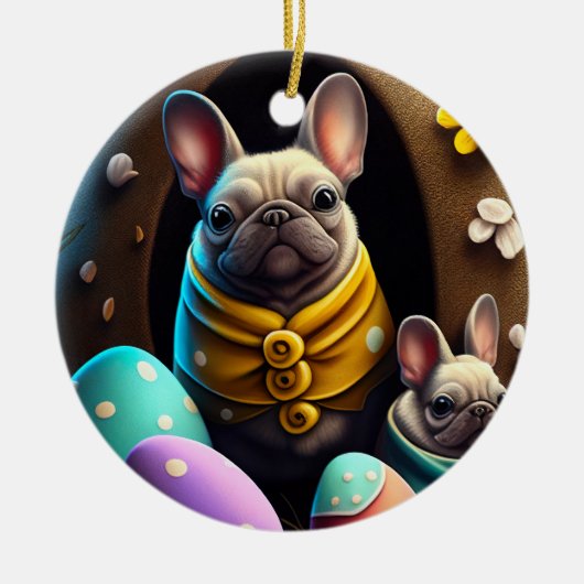 Schattige pug met paaseieren Een feestelijke en sn Keramisch Ornament (Voorkant)