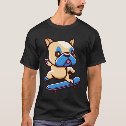 Schattige pug met skateboard t-shirt (Voorkant)
