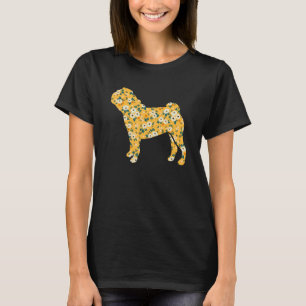 Schattige Pug Moeder Bloem Bloem Silhouet Hond R T-shirt
