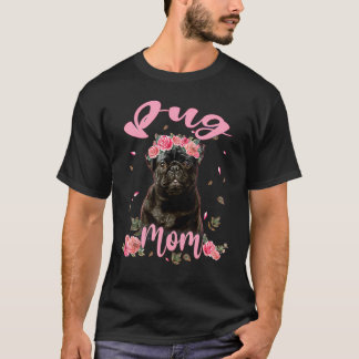 Schattige Pug Moeder Bloem Hond Vrouwen T-shirt