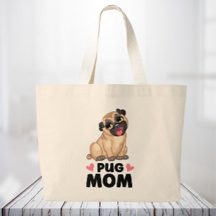 Schattige Pug Moeder Cartoon Puppy Hondenliefhebbe Grote Tote Bag