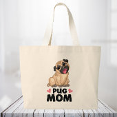 Schattige Pug Moeder Cartoon Puppy Hondenliefhebbe Grote Tote Bag