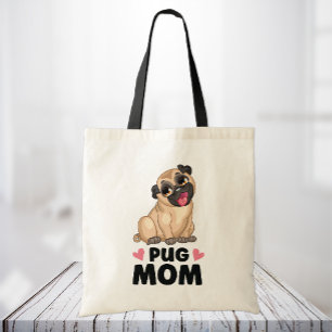 Schattige Pug Moeder Cartoon Puppy Hondenliefhebbe Tote Bag