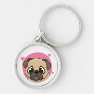 Schattige Pug Moeder Puppy Cartoon Hond Liefhebber Sleutelhanger