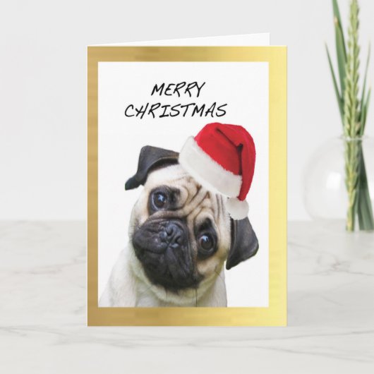 "Schattige Pug" ontwerp kerstkaarten Feestdagen Kaart (Voorkant)