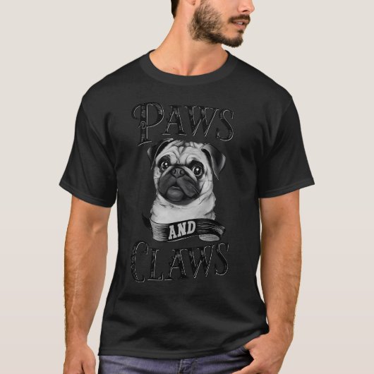Schattige Pug "Poten en Klauwen" T-shirt (Voorkant)