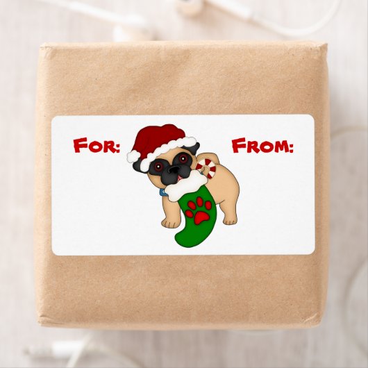 Schattige Pug Puppy Christmas Gift Label (Insitu)
