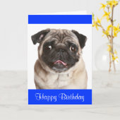 Schattige Pug Puppy Dog Happy Birthday Wenskaart Kaart (Gele Bloem)