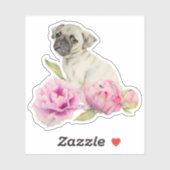 Schattige Pug Puppy Dog Pink Floral Sticker (Vel)