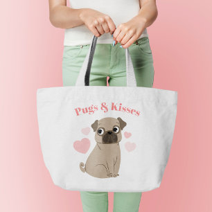 Schattige Pug Puppy "Pugs and Kisses" Grote Tote Bag