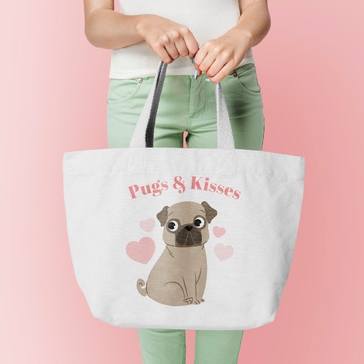 Schattige Pug Puppy "Pugs and Kisses" Grote Tote Bag