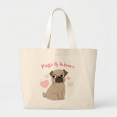 Schattige Pug Puppy "Pugs and Kisses" Grote Tote Bag (Voorkant)