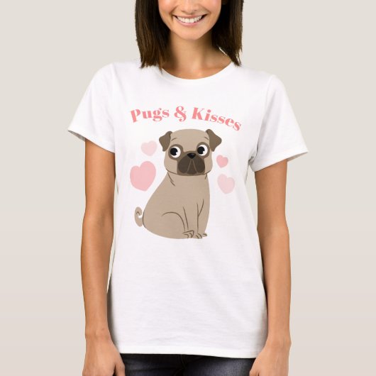 Schattige Pug Puppy "Pugs and Kisses" T-shirt (Voorkant)
