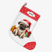 Schattige Pug Puppy Santa Hoed Sneeuwvlok Grote Kerstsok (Voorkant (Hangend))