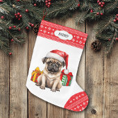 Schattige Pug Puppy Santa Hoed Sneeuwvlok Grote Kerstsok