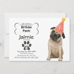 Schattige Pug Puppyparty Verjaardag Kaart