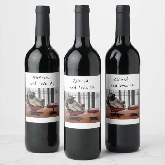 Schattige Pug Retirement Wine Label Wijn Etiket (Flessen)