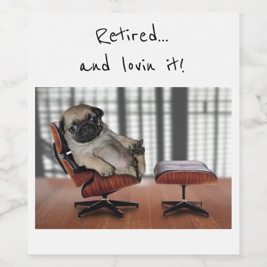 Schattige Pug Retirement Wine Label Wijn Etiket (Enkel label)