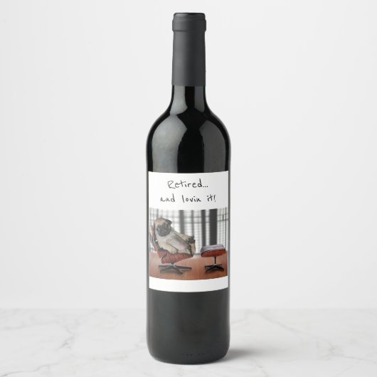 Schattige Pug Retirement Wine Label Wijn Etiket (Voorkant)