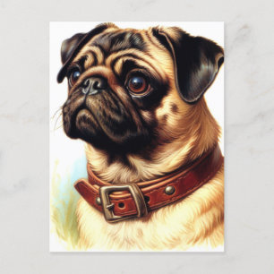 Schattige Pug Retro Schilderen Briefkaart