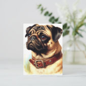 Schattige Pug Retro Schilderen Briefkaart (Staand voorkant)