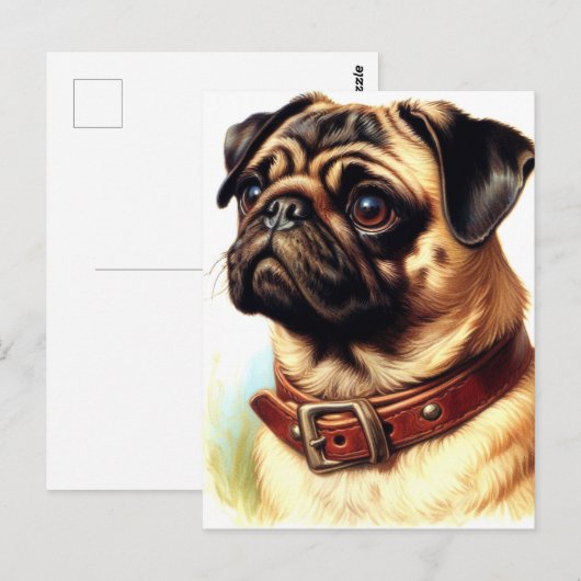 Schattige Pug Retro Schilderen Briefkaart (Voorkant / Achterkant)