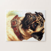 Schattige Pug Retro Schilderen Legpuzzel (Horizontaal)