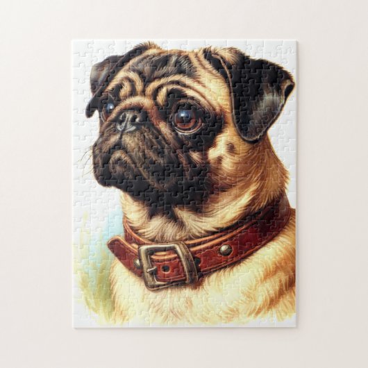 Schattige Pug Retro Schilderen Legpuzzel (Verticaal)