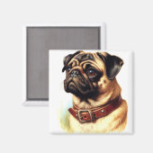 Schattige Pug Retro Schilderen Magneet (Voorkant / Achterkant)