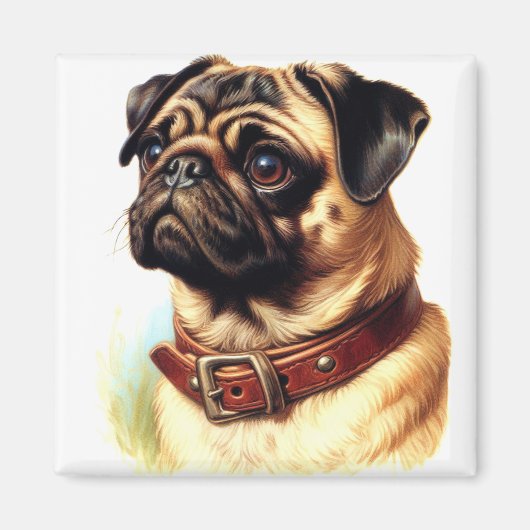 Schattige Pug Retro Schilderen Magneet (Voorkant)