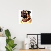 Schattige Pug Retro Schilderen Poster (Thuiskantoor)