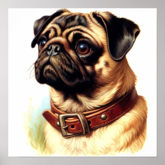 Schattige Pug Retro Schilderen Poster (Voorkant)
