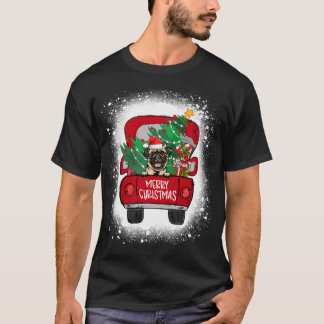 Schattige Pug Rode Truck Prettig Kerstmis Gebleekt T-shirt