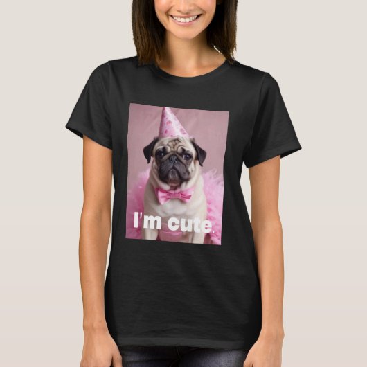 Schattige Pug Roze T-shirt (Voorkant)