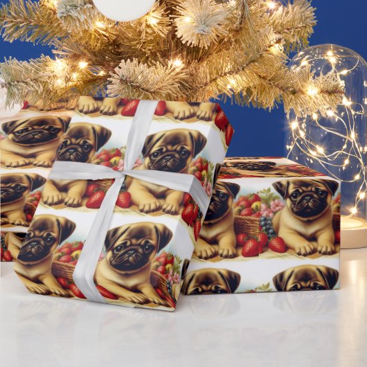 Schattige Pug schilderij Cadeaupapier (Feestdagen)