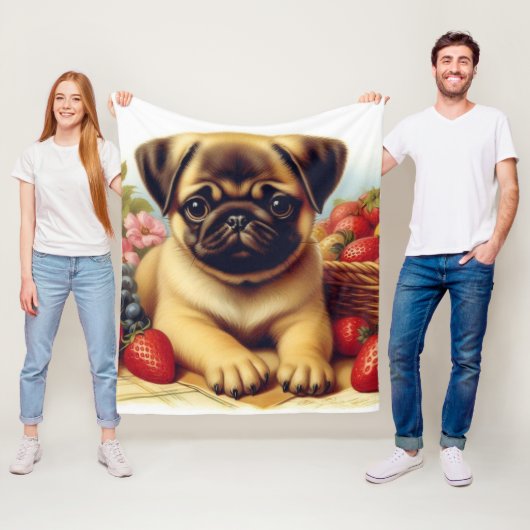 Schattige Pug schilderij Fleece Deken (In situ)