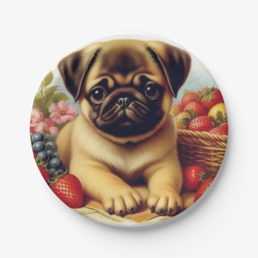 Schattige Pug  schilderij Papieren Bordje (Voorkant)