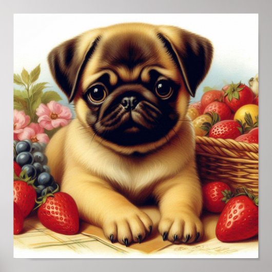 Schattige Pug schilderij Poster (Voorkant)