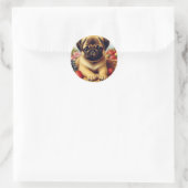 Schattige Pug schilderij Ronde Sticker (Tas)