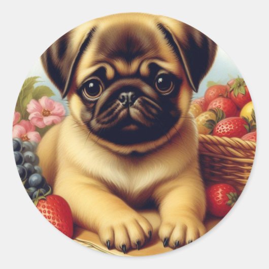 Schattige Pug schilderij Ronde Sticker (Voorkant)