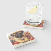 Schattige Pug schilderij Stenen Onderzetter (Zijkant)