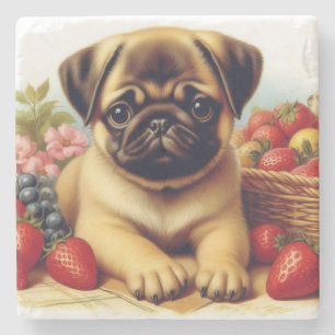 Schattige Pug schilderij Stenen Onderzetter