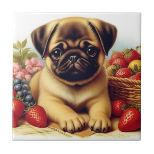 Schattige Pug schilderij Tegeltje (Voorkant)