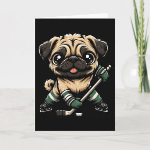 Schattige Pug Speelt IJshockey Hond Design Mannen Kaart