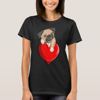 Schattige Pug Valentijnsdag Hart Hondenliefhebbers T-shirt